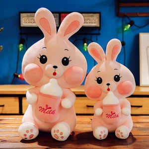 Gấu Bông, Thỏ Bông Ôm Bình Sữa Siêu To, Thỏ Hồng Milk Hot Trend Babi Mama G34
