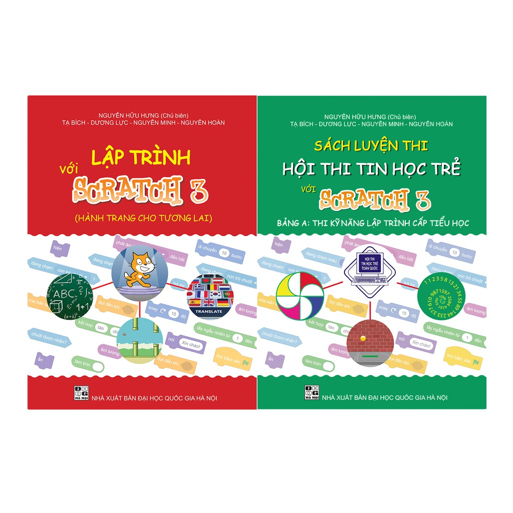 Combo 2 sách Luyện thi hội thi tin học trẻ với Scratch 3 cấp Tiểu học
