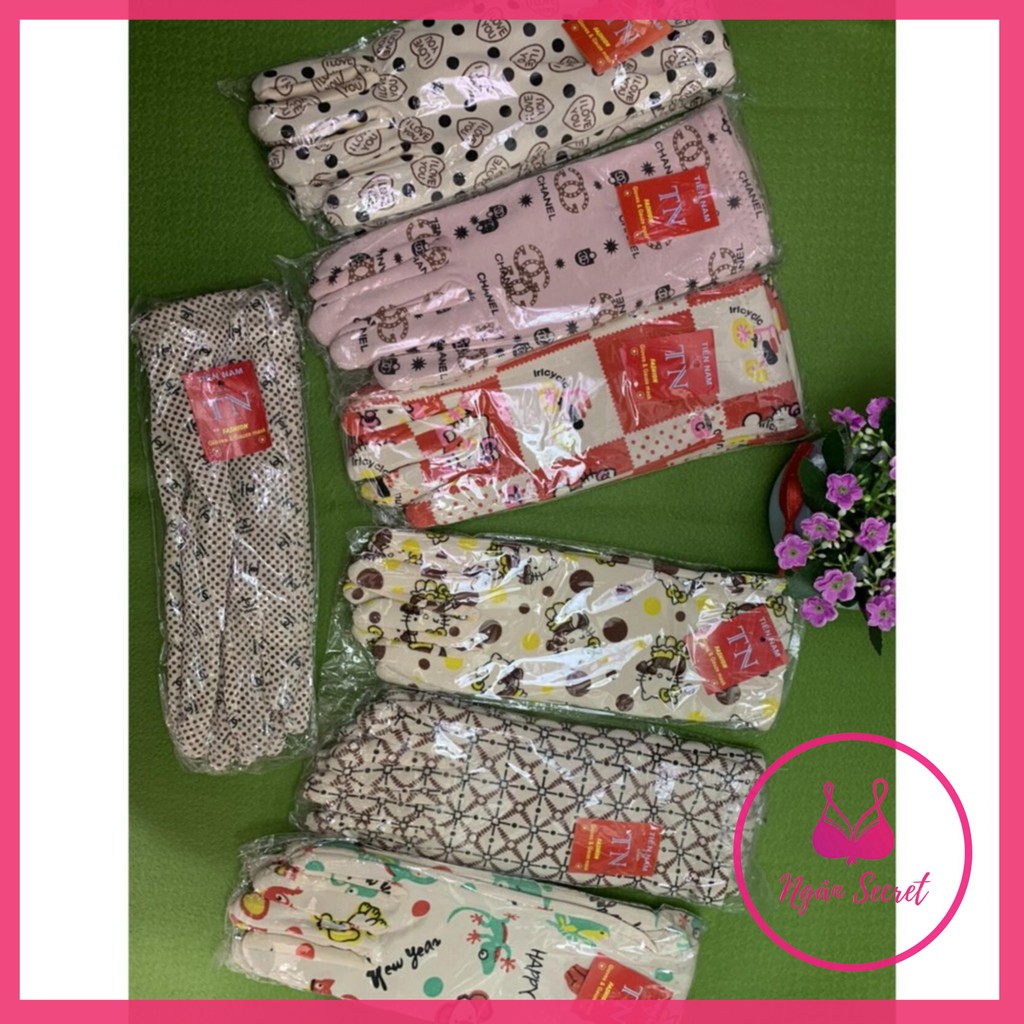 Găng tay nữ chống nắng cotton, họa tiết ngộ nghĩnh