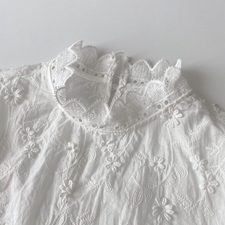 Áo Sơ Mi cotton Dài Tay Cổ Cao Phối Ren Phong Cách Hàn Quốc baju baju wanita Lenjang