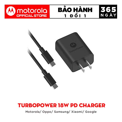 Bộ cáp sạc Motorola TurboPower 18W PD Charger - Cổng sạc TypeC - Hỗ trợ sạc nhanh gấp 3 lần - dây sạc 1m