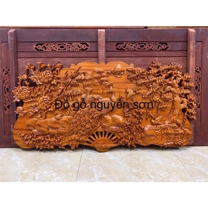 Tranh quạt phu thê viên mãn sơn pu cao cấp