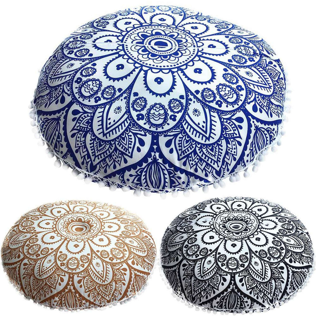 Gối Trải Sàn Mandala Ấn Độ Vỏ Gối Đệm Boho Tròn Lớn Trường Hợp Paytonshop-168