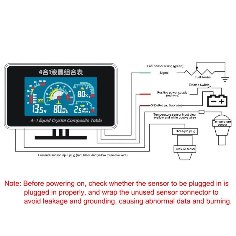 Godd 4 Trong 1 LCD Xe Kỹ Thuật Số Báo Động Đo Áp Suất Vôn Kế Volt Nhiệt Độ Nước Áp Suất Dầu Đồng Hồ Đo Nhiệt Độ Se