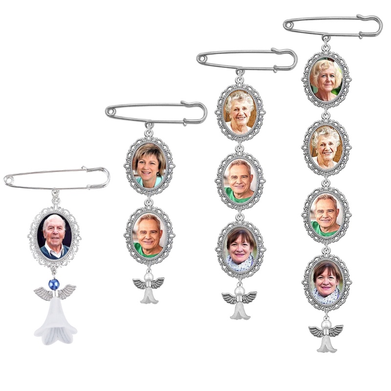 King white angel wedding bouquet photo charm pin lacy oval bridal charm dễ làm