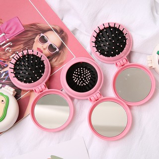 Lược Có Gương Tròn Chải Tóc Mini Kèm Gương Cầm Tay Trang Điểm Gấp Gọn Bỏ Túi Tiện Lợi Mang Đi Du Lịch