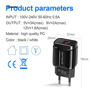 Củ Sạc Nhanh Quick Charge QC 3.0 (1 Đầu USB) Dùng Cho Thiết Bị Iphone/ Samsung/ Android