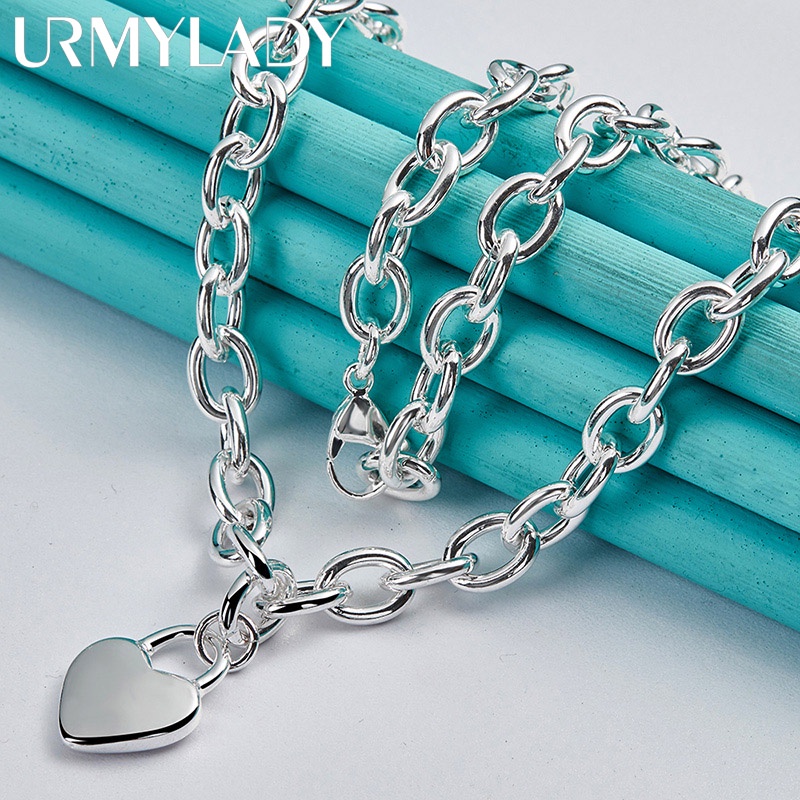 URMYLADY Bạc Trái Tim Mặt Dây Chuyền 18 Inch Dây Chuyền Vòng Cổ Cho Nữ Cưới Đính Hôn Tiệc Thời Trang Quyến Rũ 925 Trang Sức
