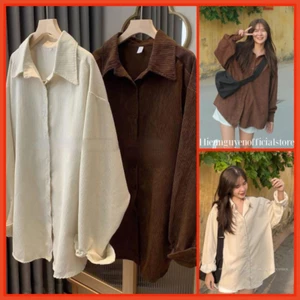 Áo Sơ Mi Nhung Gân Dài Tay Nữ[FREESHIP]🌸Thun kiểu from rộng trơn phong cách đường phố hàn quốc Ulzzang