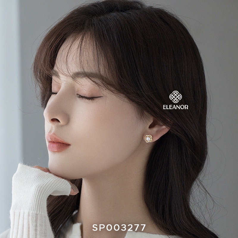 Bông tai nữ chuôi bạc 925 Eleanor Accessories viền xoắn đính đá phụ kiện trang sức khuyên tai 3277