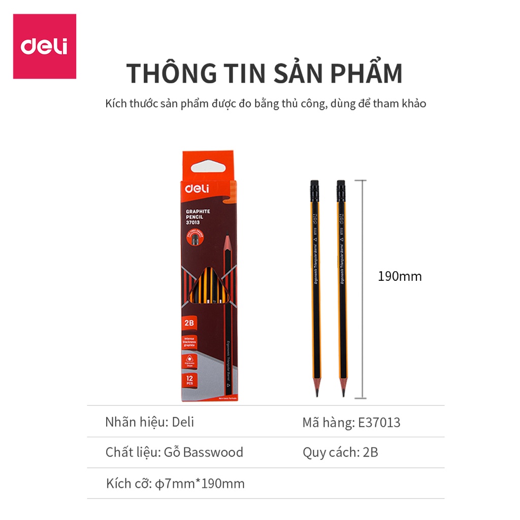 Bút Chì 2B Kèm Đầu Tẩy Deli Sọc Cam - Chì Đen Đậm, Dễ Tẩy Cho Học Sinh Dân Văn Phòng Ghi Chép Takenote Tập Viết Vẽ Tranh