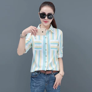 Áo Sơ Mi Dài Tay Kẻ Sọc Màu Sắc Thời Trang Cho Nữ