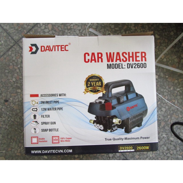 Máy phun xịt rửa xe áp lực cao có chỉnh áp DAVITEC DV2600, công suất 2600W, motor cảm ứng từ dây đồng 100%
