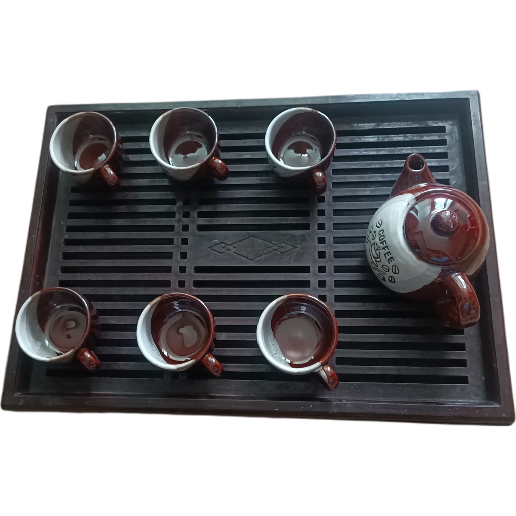 Bộ ấm chén to uống trà ❤️TẶNG KÈM KHAY ❤️ bộ ấm trà men cafe hoa văn đẹp