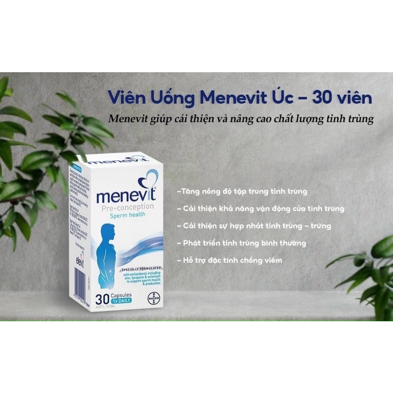 Viên Uống Menevit Nâng Cao Chất Lượng Tinh Trùng Úc 30 viên & 90 viên phục hồi sức khoẻ nam giới