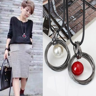 Dây chuyền ngọc to dây đen ngọc trắng không gỉ BHDC165