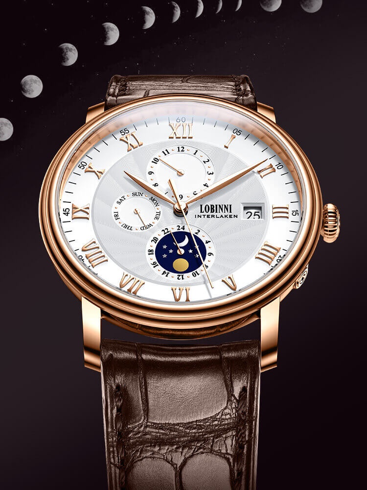 Mô tả Đồng Hồ Nam LOBINNI No.1023-2 Chính Hãng BH 24T Chịu Nước 50m Kính Chống Xước Dây Da Cao Cấp Máy Cơ - 1