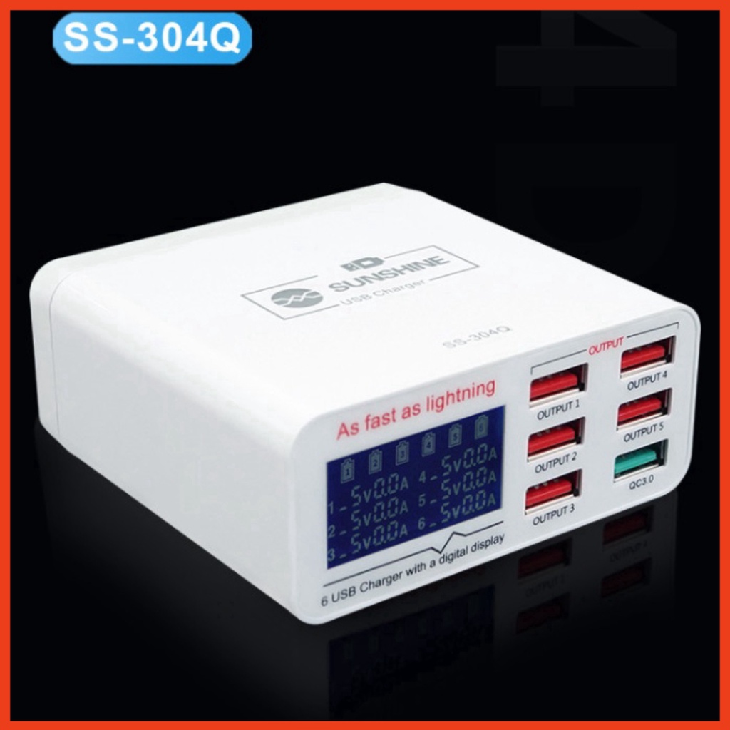 Sạc nhanh SUNSHINE SS-304Q 40W 6 cổng: 4 USB-A + QC3.0 + Type-C/PD