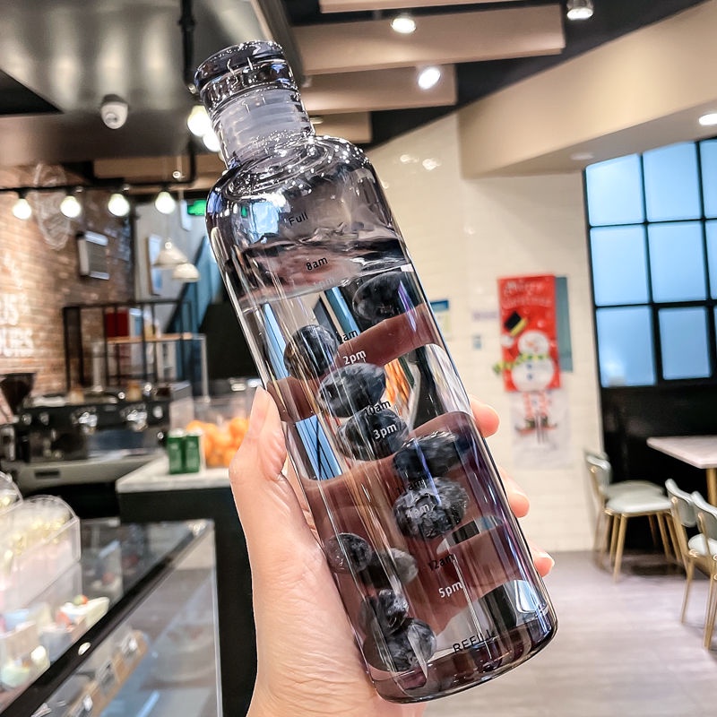 Cốc nước thủy tinh chịu nhiệt có vạch đo, phong cách Ins nữ, bình nước mới dung tích lớn kèm nắp