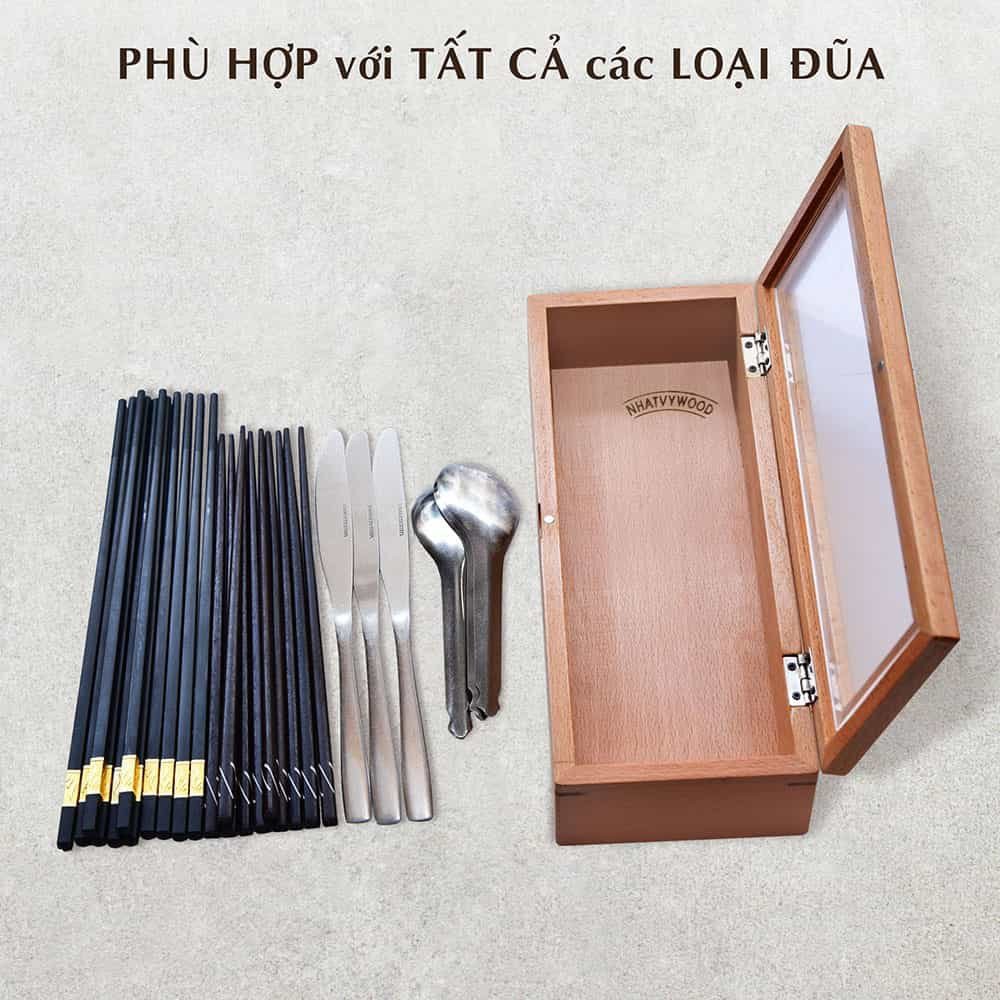 Hộp đựng đũa muỗng thìa có nắp đậy bằng gỗ Sồi cho nhà hàng khách sạn Nhatvywood NV5331