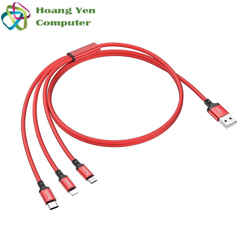 Cáp Sạc Hoco X14 3 Đầu (IP - MICRO USB - TYPE C) Dây Dù Chống Đứt Dài 1M - BH 6 Tháng 1 Đổi 1 (MÀU SẮC NGẪU NHIÊN)