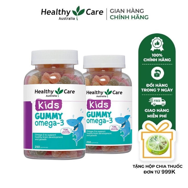 Combo 2 Hộp Kẹo dẻo vitamin cho bé Gummy Omega-3 Healthy Care 250 Tăng Thị Lực Phát Triển Trí Não