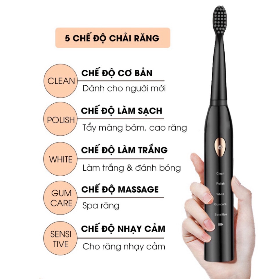 Mô tả Bàn chải điện HOKU X1 Pro, 5 chế độ đánh răng tự động, tặng kèm 4 đầu bàn chải chống nước IP7-BCD04 - 4
