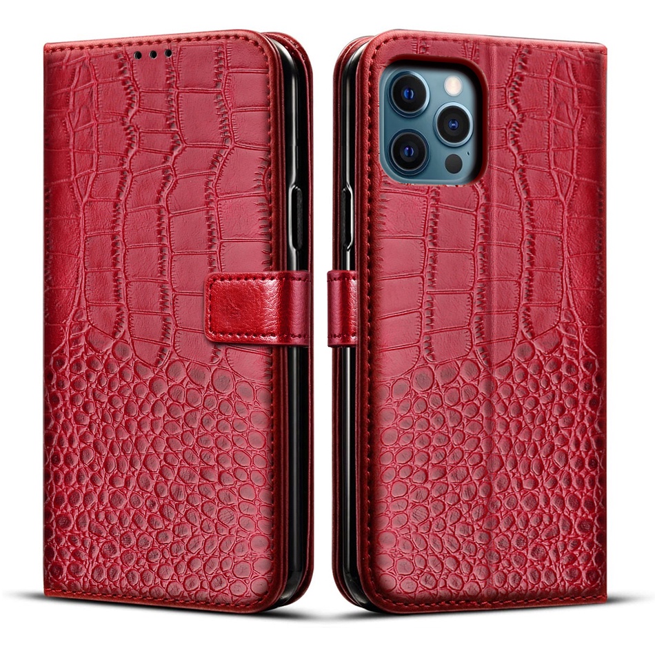 Họa Tiết Cá Sấu iPhone 16 15 14 Plus 13 Pro Max 13 Mini 12 Pro Max 12 Mini 11 Pro Max XR X XS Max Sang Trọng Lật Ví Da Đựng Thẻ 360 Full Cover