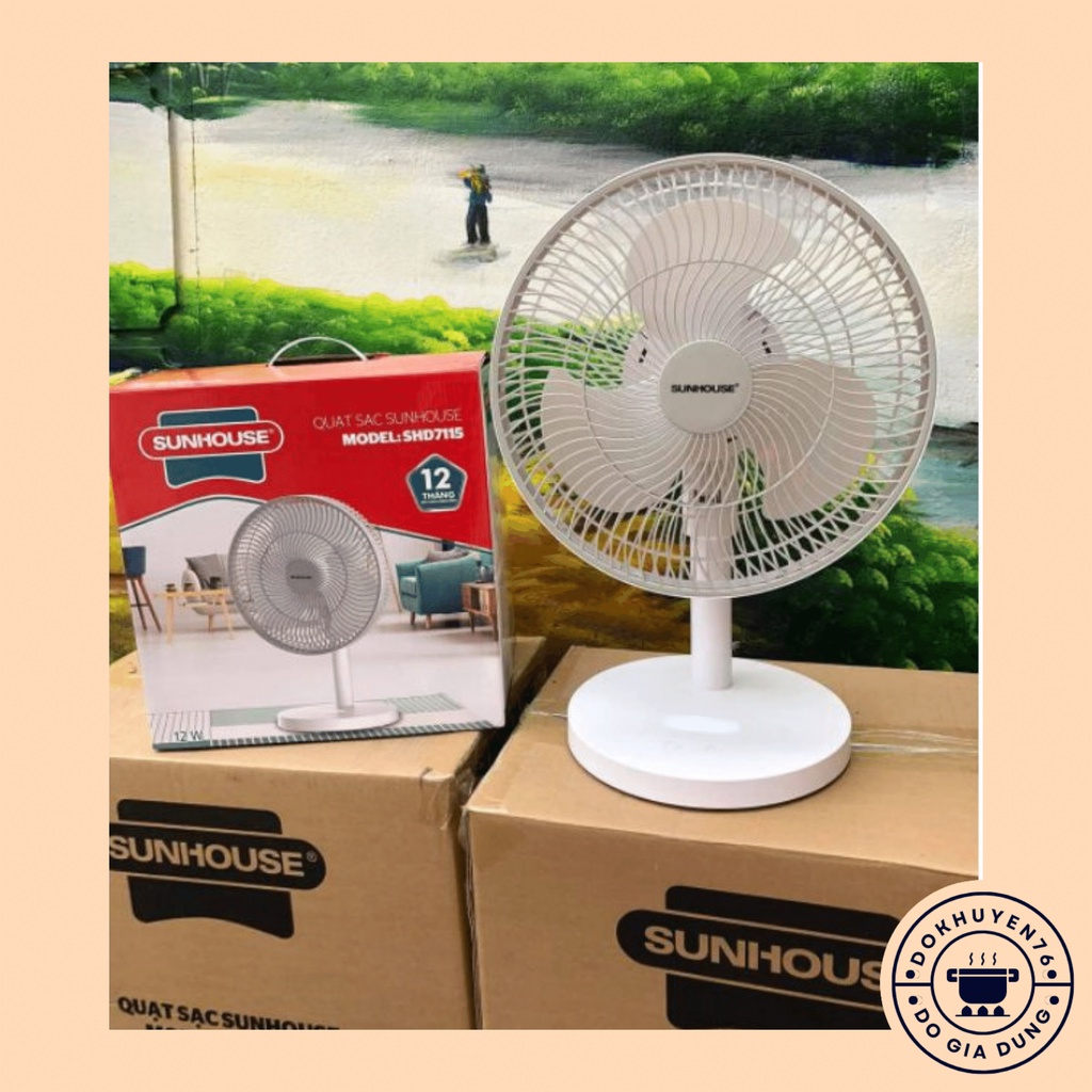 Quạt tích điện Sunhouse SHD7115, Quạt sạc điện Chính hãng
