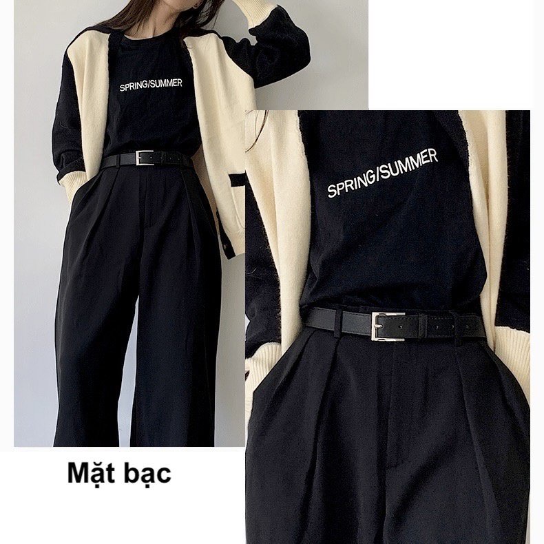 Thắt lưng nam nữ Hàn Quốc BIGSIZE mặt vuông BUCKLE Unisex da đẹp Max Dây nịt lưng thời trang Horizon bản 2.8cm Da Sần