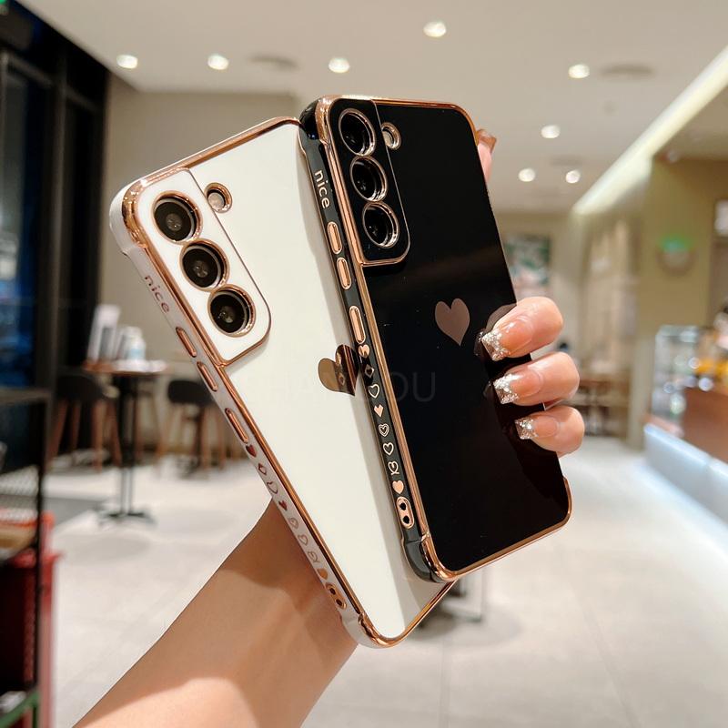 Ốp Điện Thoại Mạ Viền Sang Trọng Họa Tiết Trái Tim Cho Samsung Galaxy S22 Ultra S21 S20 FE S22 S21 Plus