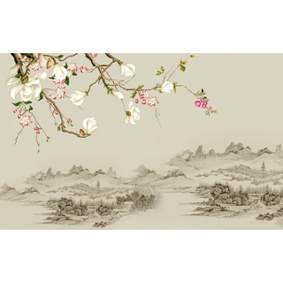 Tranh 3D dán tường phòng khách phong cách INDOCHINE hiện đại, tặng keo và dụng cụ dán...
