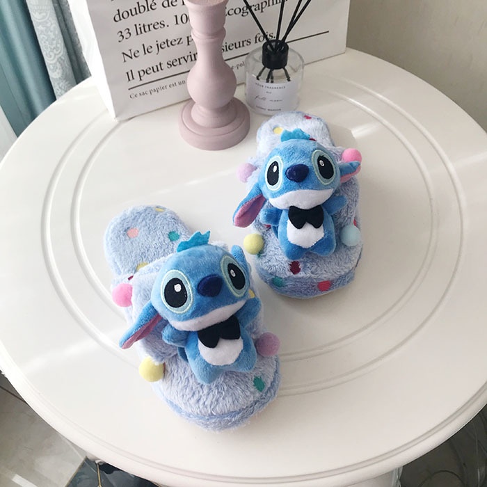 PS1 Dễ Thương Stitch Sang Trọng Dép Nữ Nhồi Bông Giày Mùa Đông Quà Tặng Nhà Dép Thường Ngày Sáng Tạo Dễ Thương Xe Mềm Mại