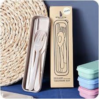 SET 2 Bộ thìa dĩa đũa 3 chi tiết bằng lúa mạch 1601