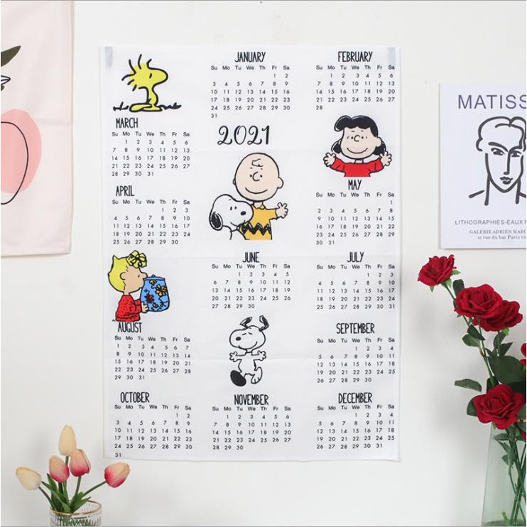 Lịch vải treo tường trang trí năm 2021 họa tiết chú chó Snoopy ...