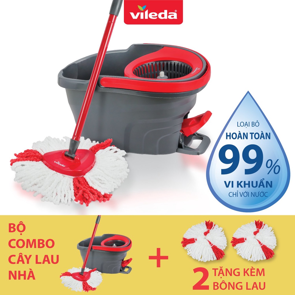 Ảnh Cây lau nhà VILEDA Turbo Easy Wring&Clean đầu lau tam giác, xô giặt quay bằng chân, + 2 bông lau (Tổng 3 bông) 4