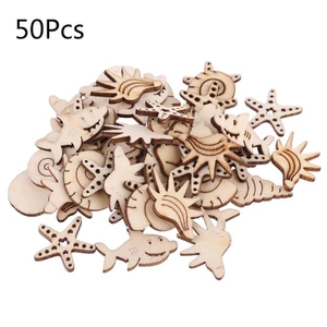 Set 50 miếng gỗ khắc hình vỏ sò/ sinh vật biển dùng trang trí tiệc cưới