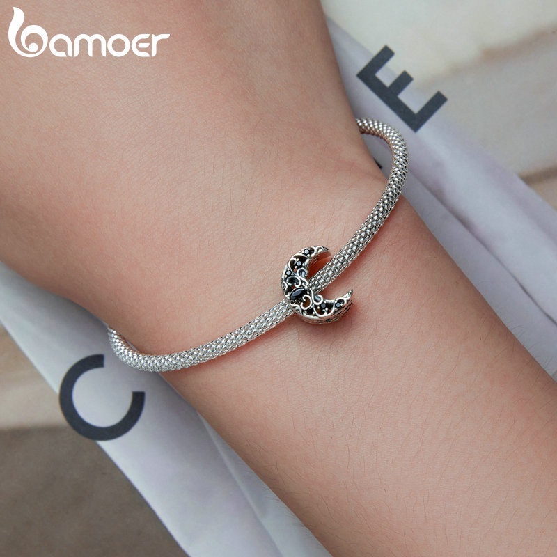 Bamoer Hạt Xỏ Hình Mặt Trăng Bạc 925 Dùng Làm Vòng Đeo Tay / Vòng cổ
