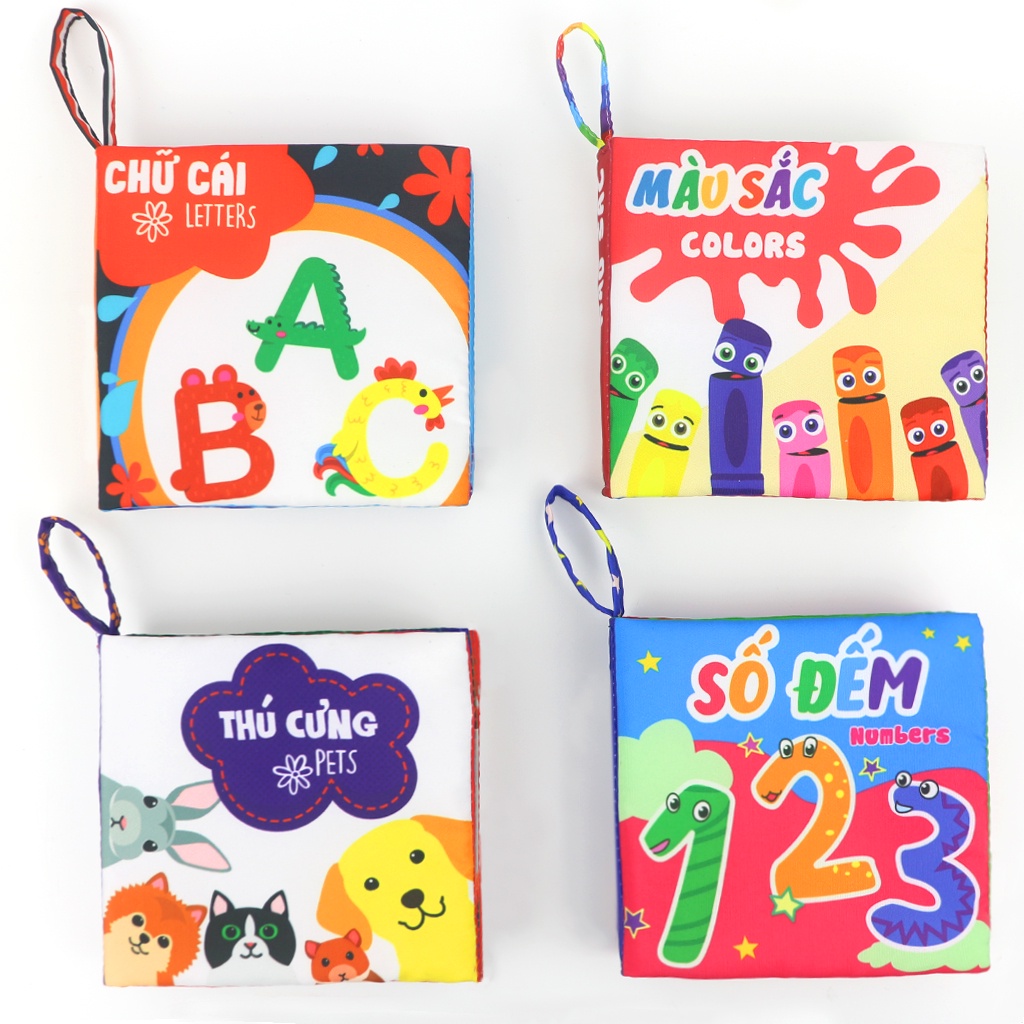Ảnh Bộ 4 sách vải sơ sinh PiPoVietnam kích thích thị giác chủ đề Chữ cái, Màu sắc, Thú cưng, Số đếm 1