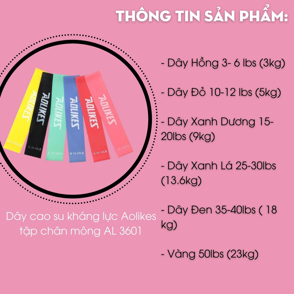 Mô tả Dây mini band cao su kháng lực tập chân mông đùi Aolikes AL3601 - 3