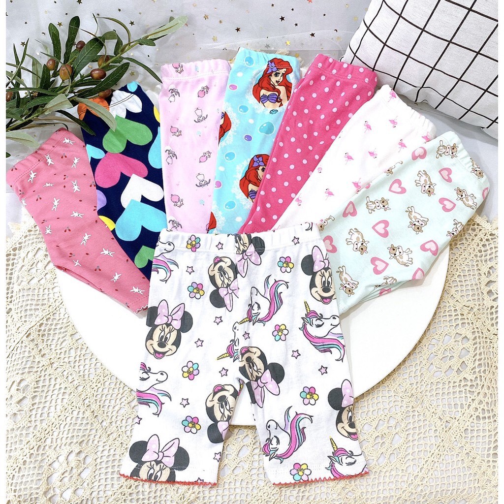 Set 5 Quần Legging Lửng Bé Gái Chất Cotton Vải Xuất Dư Nhiều Họa Tiết size 10-22kg