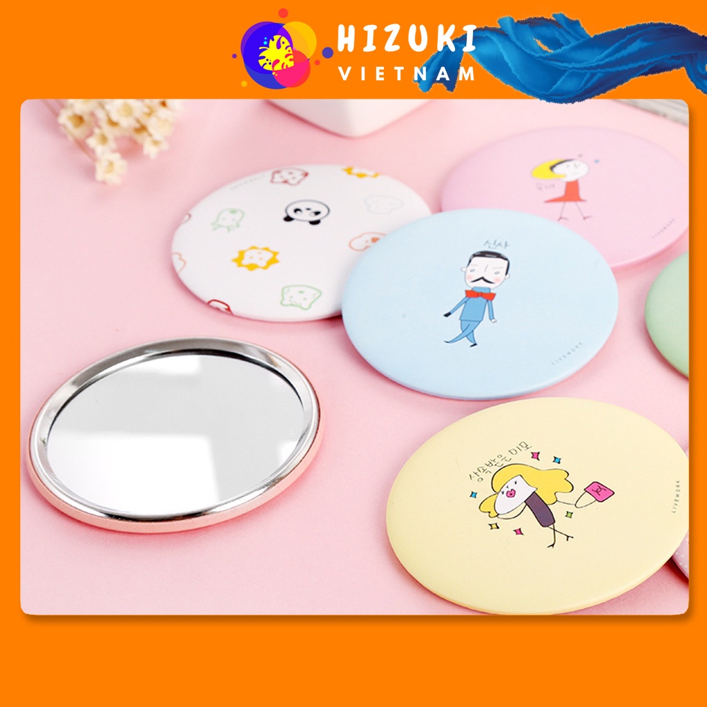 Gương Mini Cầm Tay, Gương Nhỏ Cầm Tay Bỏ Túi Hình Tròn Họa Tiết Cute