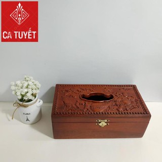 Hộp khăn giấy bằng gỗ hương chạm ông DI LẶC loại to - ẢNH THẬT