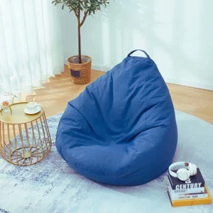 Vỏ ghế lười Vỏ sofa lười hạt xốp 3II HOME hình trái lê Size L100x120cm xanh dương nhung gân cao cấp