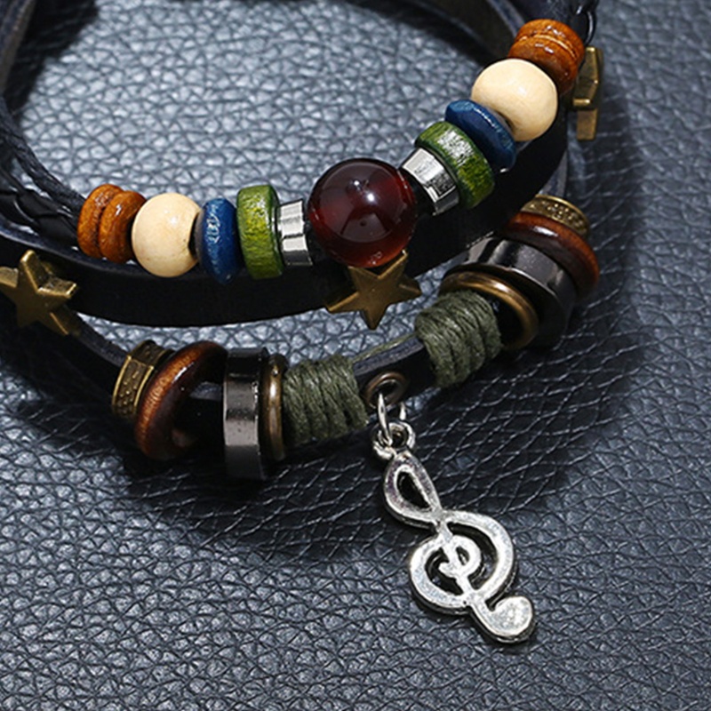 Sela Vòng Tay Handmade Da Đính Hạt Âm Nhạc, Ngôi Sao Rỗng, Vintage, Nhiều Màu