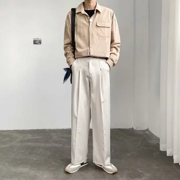 OFF-WHITE Quần [S-3XL] Drape phù hợp với quần dài phong cách Hàn Quốc quần nam quần tây trắng rộng thẳng quần mỏng