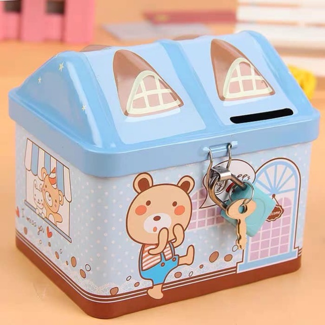 Két sắt min hình ngôi nhà dễ thương , két đựng tiền tiết kiệm cho bé dễ thương cho trẻ