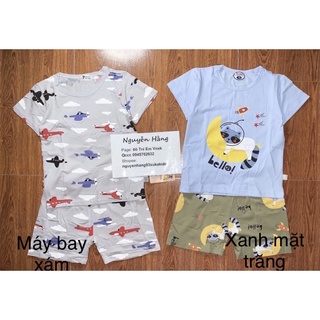 Bộ cộc xuất hàn bé trai, bộ cotton chui đầu bé trai, bộ cộc hình siêu nhiên ô tô khủng long bé trai