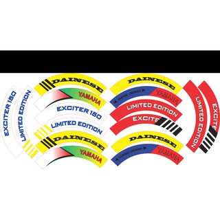 Tem dán full vành xe exciter 150 nhiều màu, tem mâm trùm xe máy 16 miếng full 2 bánh trước sau. Decal trùm vành