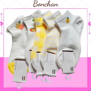 Tất Hàn Quốc nữ cổ ngắn phối lưới tông màu trắng vàng